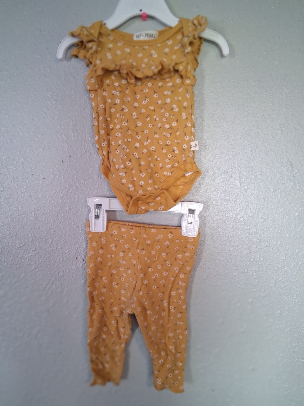 Mustard Floral Ruffle Baby Onesie & Leggings Set
